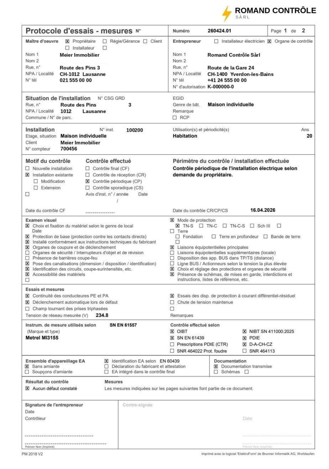 Protocole d'essais et mesures au format de référence GRD, page 1 sur 2