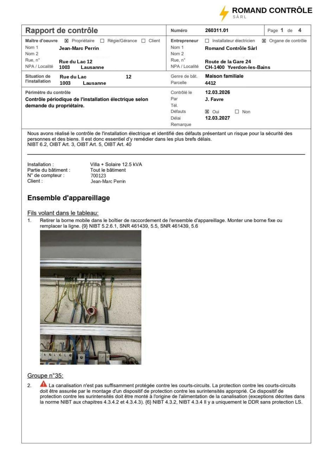 Rapport de contrôle au format de référence GRD, page 1 sur 4